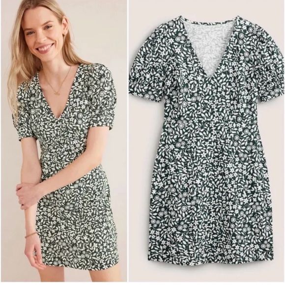 Boden Dresses & Skirts - Boden V-Neck Jersey Mini Dress Chatsworth Sunflower Pop Green Floral US 14R 14